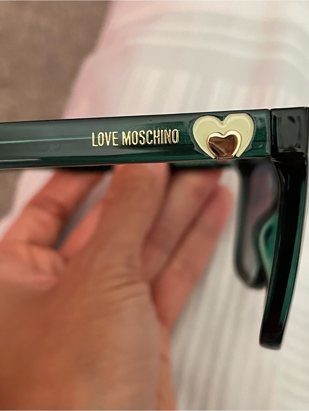 Love Moschino Green Sunglasses with Cream & Gold Heart Detail